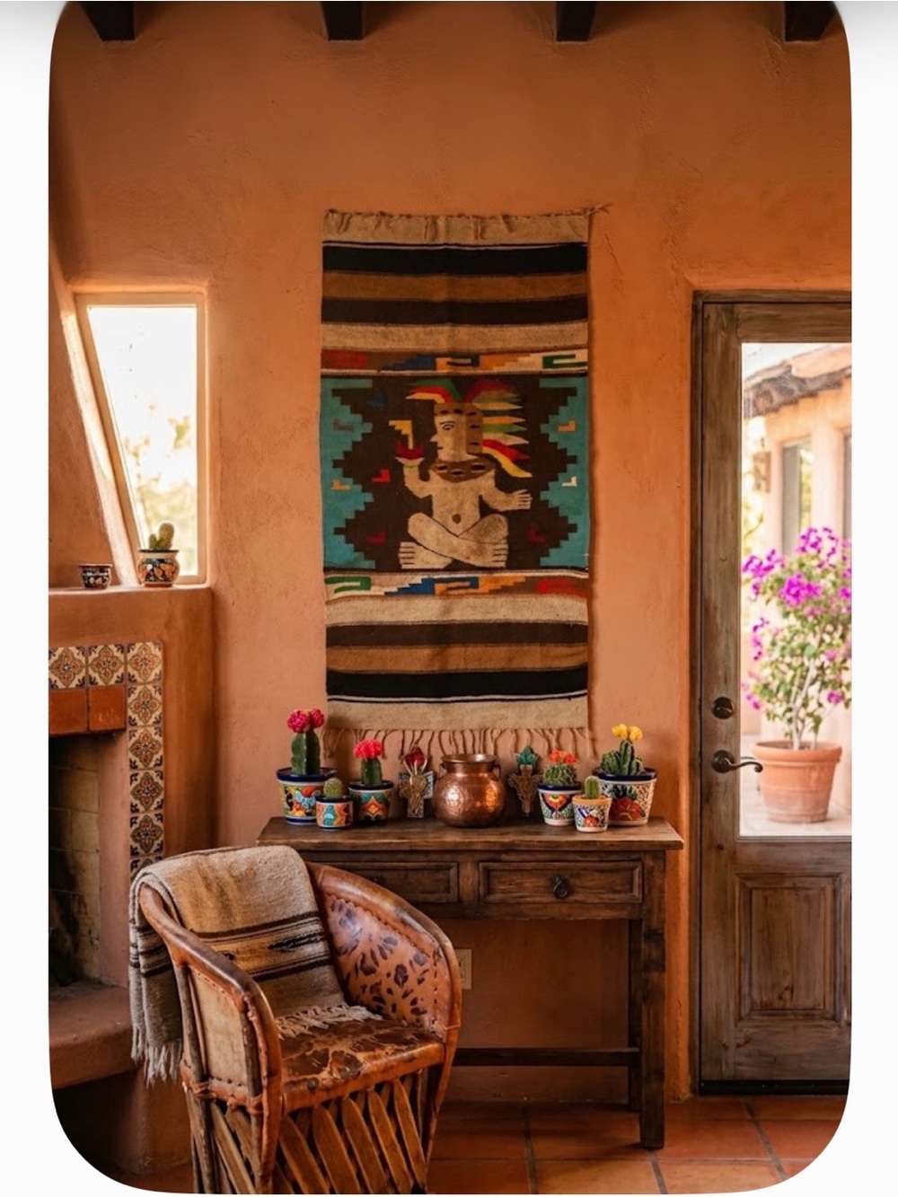 Vintage Mexican zapotec artisan-wool-hand woven wall art tapestry-Aztec inspire